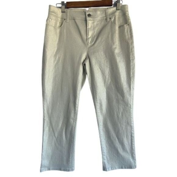 Chico's Platinum Pants Metallic Silver Crop Jeans NWT Size 0 US  Sz 4 - Picture 2 of 11